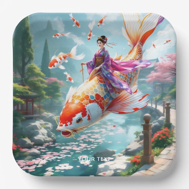 Fantasy Niedlich Fish Japanisches Mädchen Pappteller (Vorderseite)