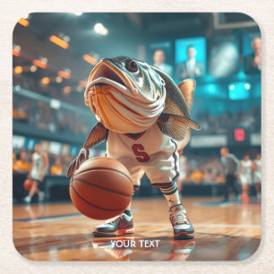 Fantasy Niedlich Fish Playing Basketball Rechteckiger Pappuntersetzer