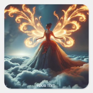 Fantasy Niedlich Flame Girl Wings Quadratischer Aufkleber