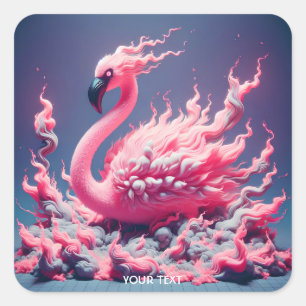 Fantasy Niedlich Flamingo Feuer rauchen Quadratischer Aufkleber