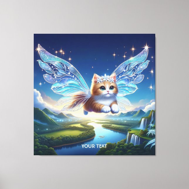 Fantasy Niedlich Flying Cat Wings Leinwanddruck (Vorderseite)