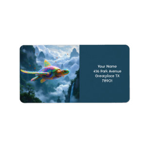 Fantasy Niedlich Flying Rainbow Turtle Adressaufkleber