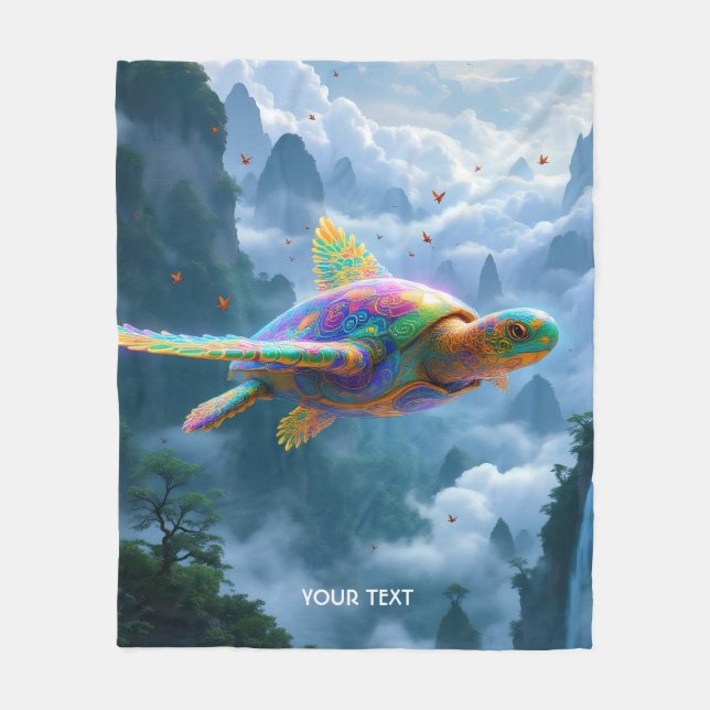 Fantasy Niedlich Flying Rainbow Turtle Fleecedecke (Vorderseite)