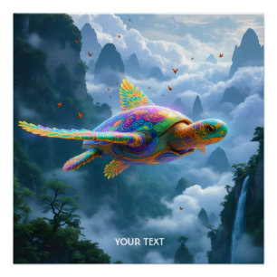 Fantasy Niedlich Flying Rainbow Turtle Poster