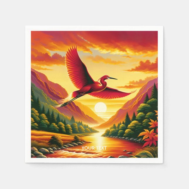 Fantasy Niedlich Flying Red Egret Serviette (Vorderseite)