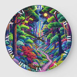Fantasy Niedlich Forest and City Große Wanduhr