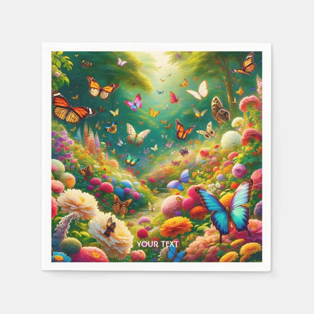 Fantasy Niedlich Forest Blume Schmetterlinge Serviette (Vorderseite)