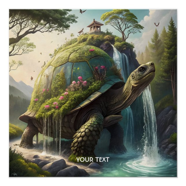 Fantasy Niedlich Forest Turtle Blume Poster (Vorderseite)