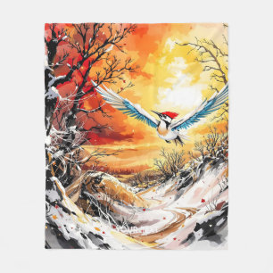 Fantasy Niedlich Forest Woodpecker Sunset Fleecedecke