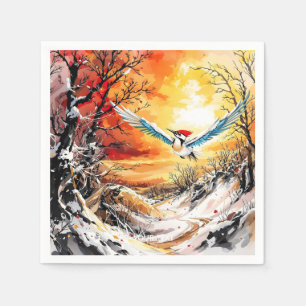 Fantasy Niedlich Forest Woodpecker Sunset Serviette