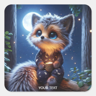 Fantasy Niedlich Fox Cub Kaffee Quadratischer Aufkleber