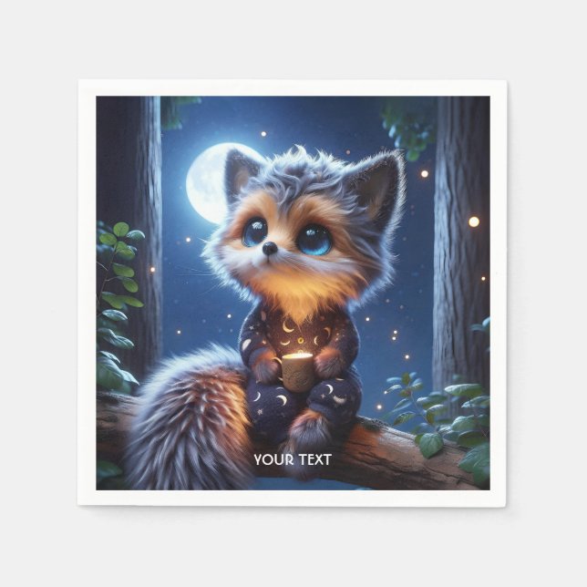 Fantasy Niedlich Fox Cub Kaffee Serviette (Vorderseite)