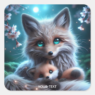 Fantasy Niedlich Fox Holding Plushie Quadratischer Aufkleber