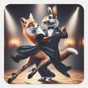 Fantasy Niedlich Fox Rabbit Tango Quadratischer Aufkleber