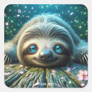 Fantasy Niedlich Friendly Lay Sloth Quadratischer Aufkleber