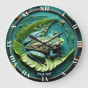 Fantasy Niedlich Frog Blätter Filigree Große Wanduhr