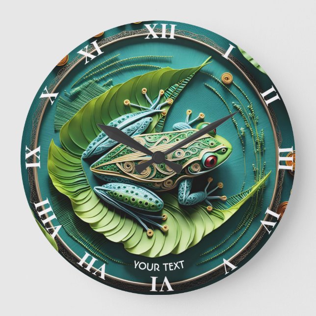 Fantasy Niedlich Frog Blätter Filigree Große Wanduhr (Vorderseite)