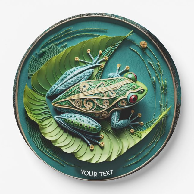 Fantasy Niedlich Frog Blätter Filigree Pappteller (Vorderseite)