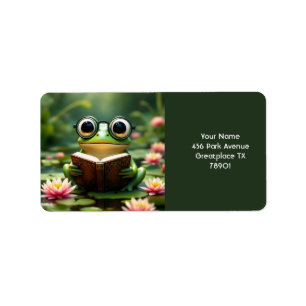 Fantasy Niedlich Frog Glassbook Adressaufkleber