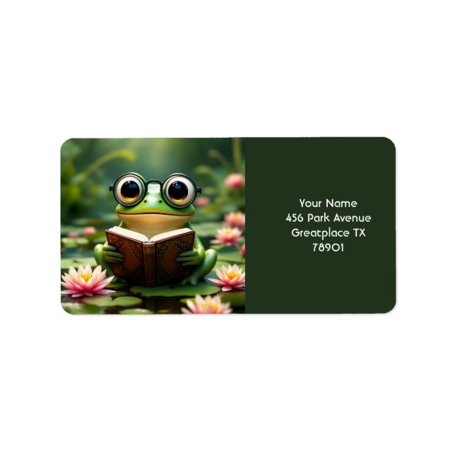 Fantasy Niedlich Frog Glassbook Adressaufkleber (Vorne)