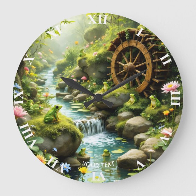Fantasy Niedlich Froschwald Große Wanduhr (Vorderseite)