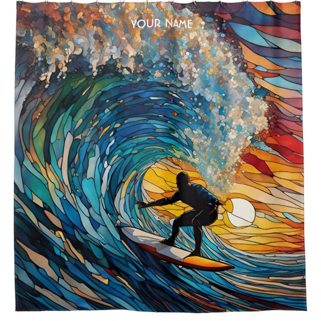 Fantasy Niedlich gestanztes Glas Surfer Duschvorhang (Vorderseite)