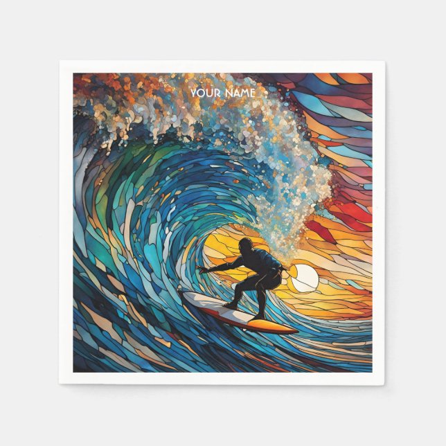 Fantasy Niedlich gestanztes Glas Surfer Serviette (Vorderseite)