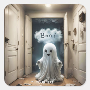 Fantasy Niedlich Ghost Closet Boo Quadratischer Aufkleber