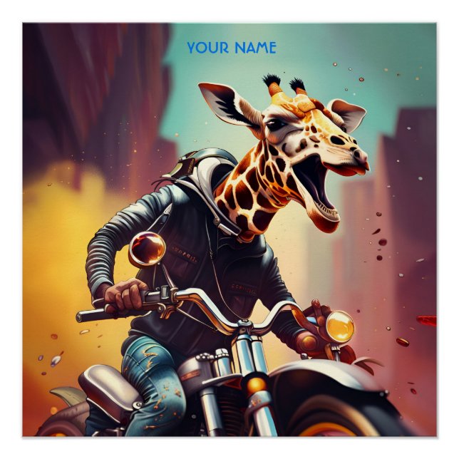 Fantasy Niedlich Giraffe Reitrad Poster (Vorderseite)