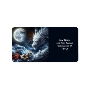 Fantasy Niedlich Girl Dragon Moon Adressaufkleber