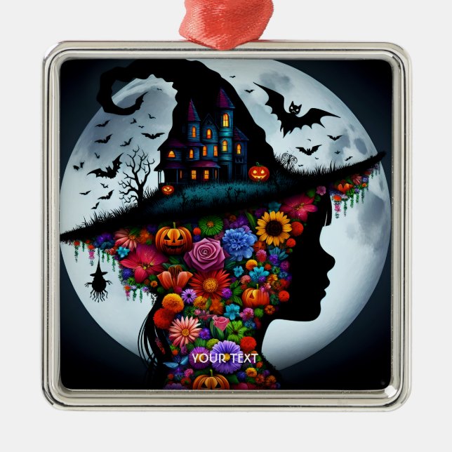 Fantasy Niedlich Girl Hexe Halloween Ornament Aus Metall (Vorne)