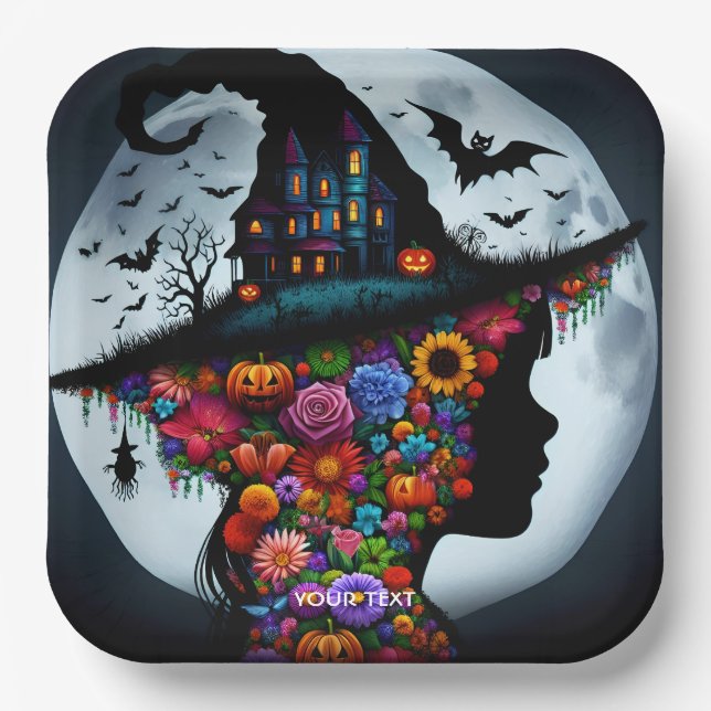 Fantasy Niedlich Girl Hexe Halloween Pappteller (Vorderseite)