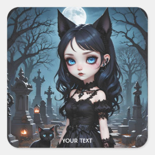 Fantasy Niedlich Girl in Black Quadratischer Aufkleber
