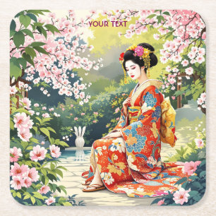Fantasy Niedlich Girl Kimono Sakura Rechteckiger Pappuntersetzer