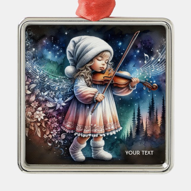 Fantasy Niedlich Girl Music Violin Ornament Aus Metall (Vorne)