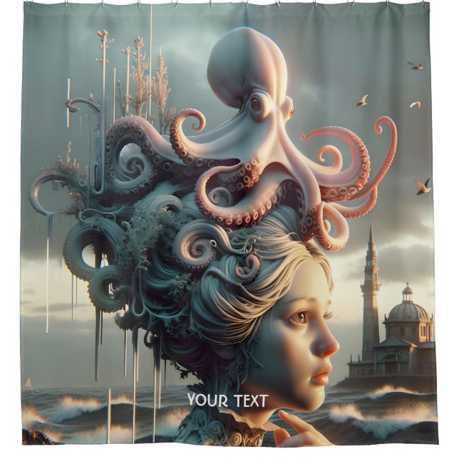 Fantasy Niedlich Girl Octopus Sea Duschvorhang (Vorderseite)