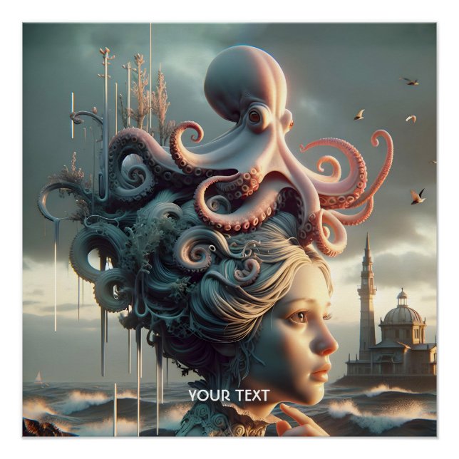 Fantasy Niedlich Girl Octopus Sea Poster (Vorderseite)