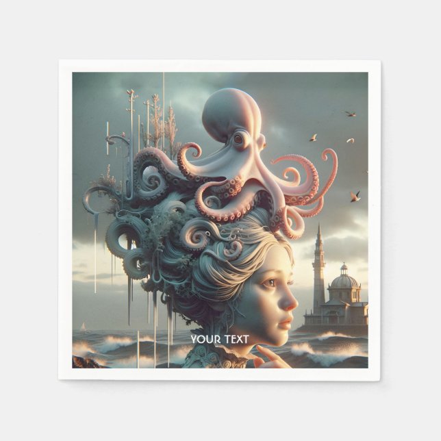 Fantasy Niedlich Girl Octopus Sea Serviette (Vorderseite)