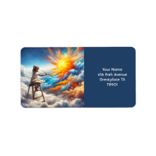 Fantasy Niedlich Girl Painting Sun Adressaufkleber