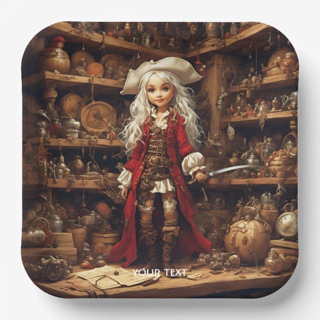 Fantasy Niedlich Girl Pirate Hat Pappteller (Vorderseite)