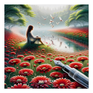 Fantasy Niedlich Girl Red Blume Poster
