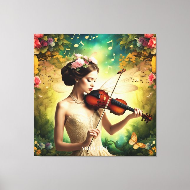 Fantasy Niedlich Girl Violin Blume Leinwanddruck (Vorderseite)