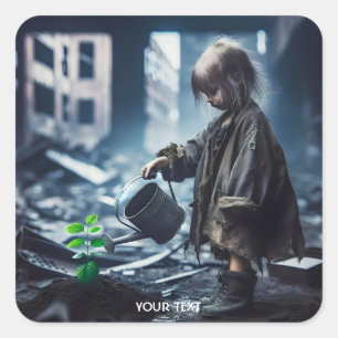 Fantasy Niedlich Girl Water Pflanze Quadratischer Aufkleber