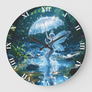 Fantasy Niedlich Girl Water Umbrella Große Wanduhr