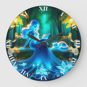 Fantasy Niedlich Glass Girl Cat Große Wanduhr