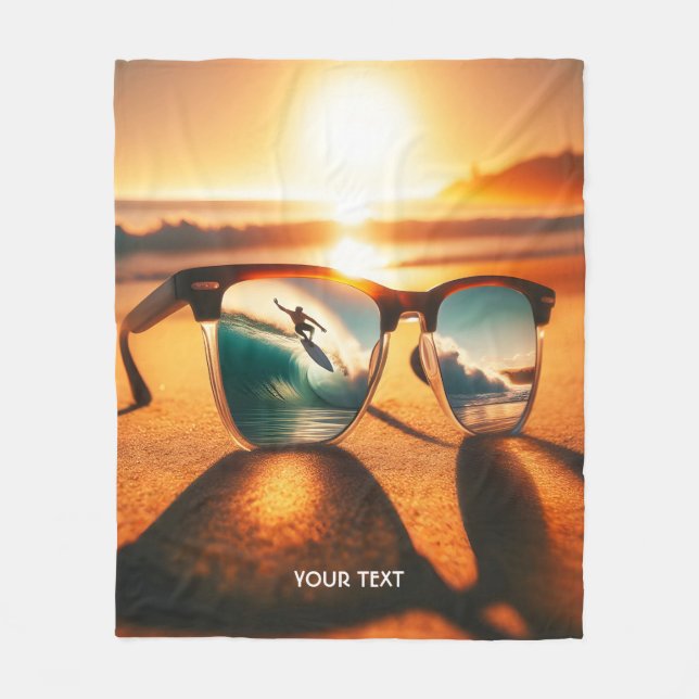 Fantasy Niedlich Glasses Sunset Beach Fleecedecke (Vorderseite)