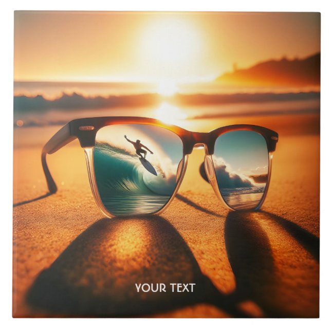 Fantasy Niedlich Glasses Sunset Beach Fliese (Vorderseite)