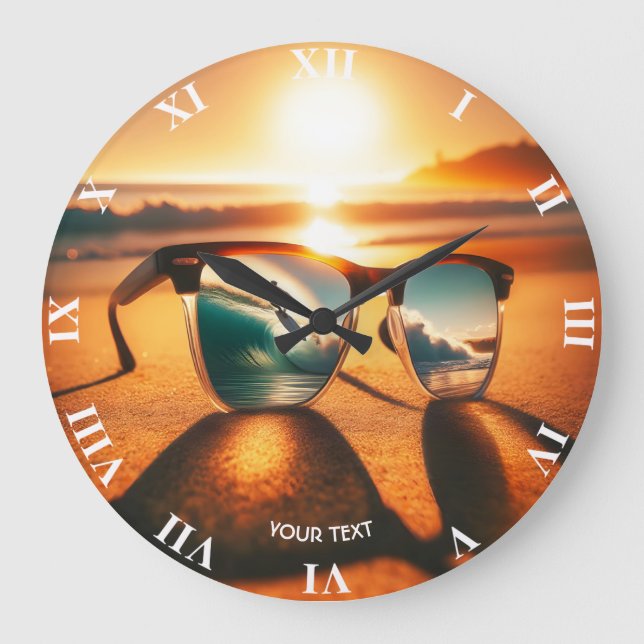 Fantasy Niedlich Glasses Sunset Beach Große Wanduhr (Vorderseite)