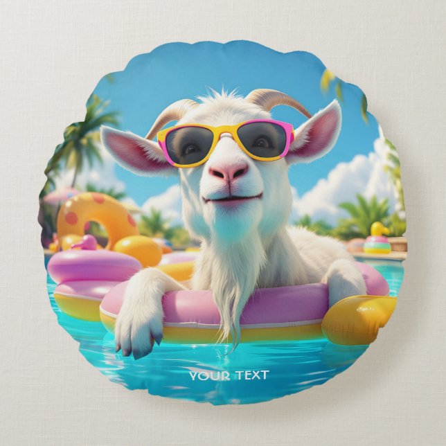 Fantasy Niedlich Goat Float Brille Rundes Kissen (Vorderseite)