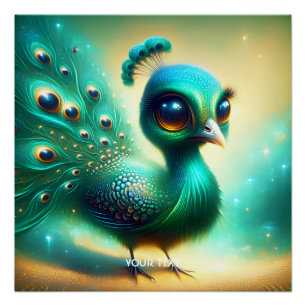 Fantasy Niedlich Green Baby Peacock Poster